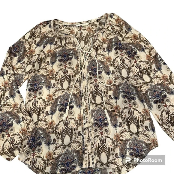 Anthropologie Meadow Rue Myrtle Peasant Blouse Cream Floral Paisley Size XS - Picture 2 of 12